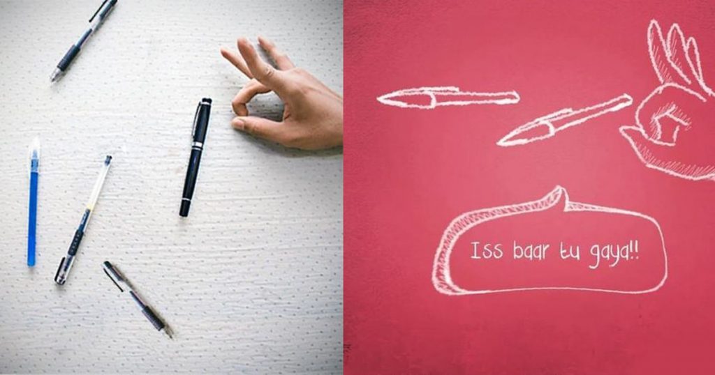 pen fight on school desk from the 90s