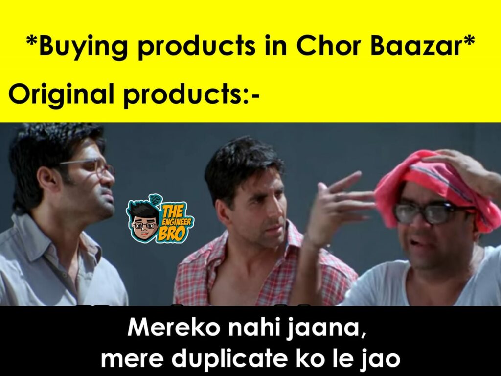 Hera Pheri meme of buying products in chor bazaar