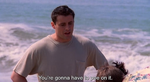 joey advicing monica to pee on herself after getting stung by a stingray