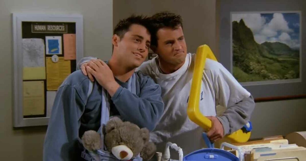 joey with all of chandler's clothes on