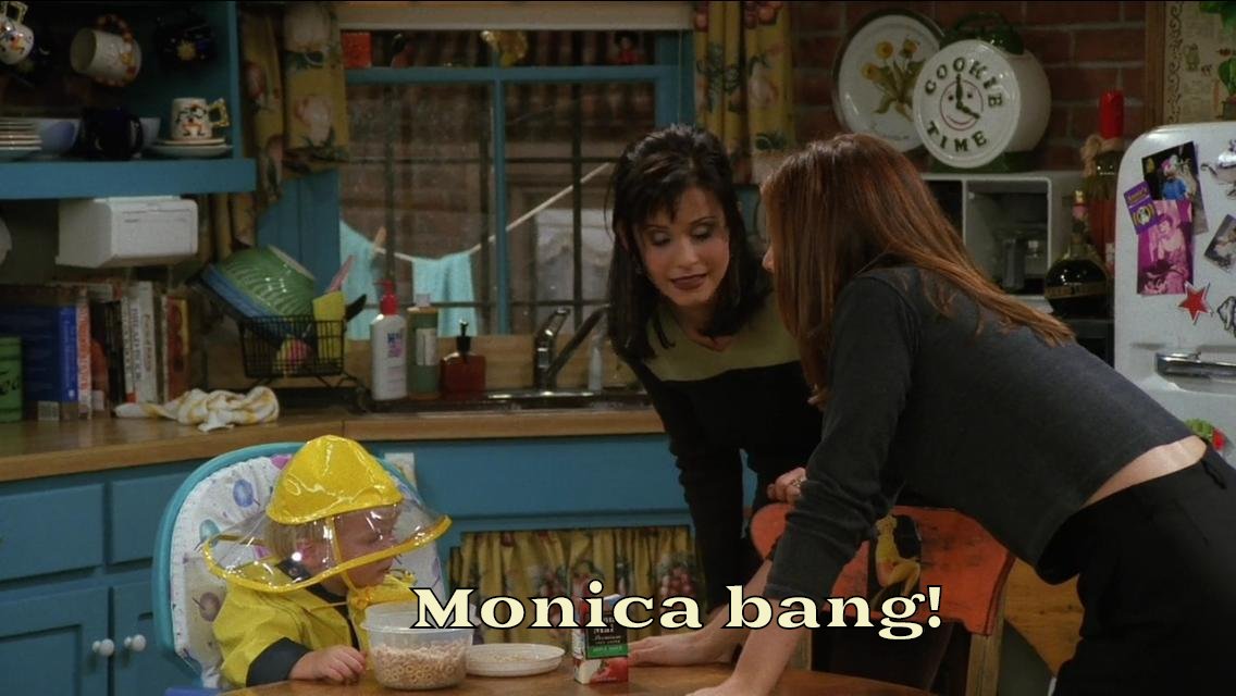 monica bangs head on wall when they were taking care of ben