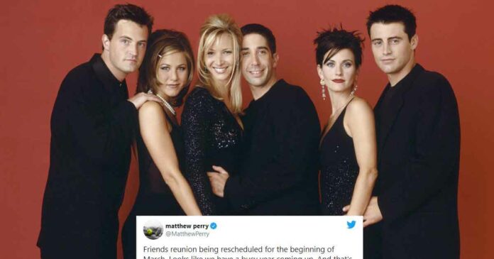 friends reunion is rescheduled and matthew perry posted it on twitter