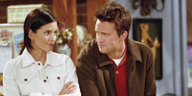 Monica and Chandler from friends looking at each other