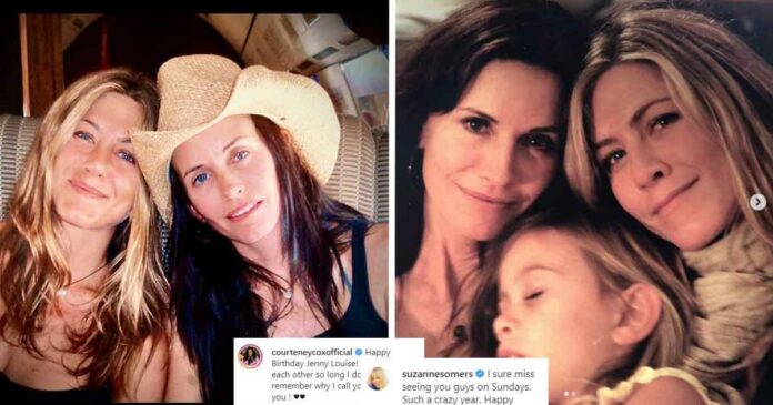 jennifer aniston and courteney cox from an instagram post by courteney to jennifer birthday