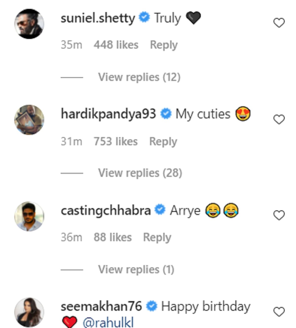 suniel shetty comment on athiya shetty wish to KL rahul