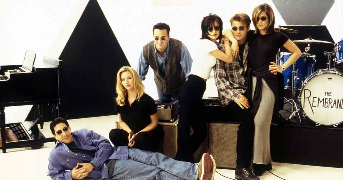 photoshoot of the friends cast while recording the friends theme song