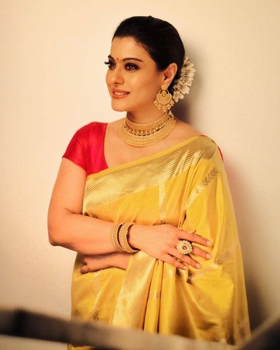 Kajol Traditional look in golden saree