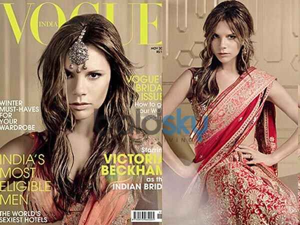 victoria beckham saree pose magazine cover