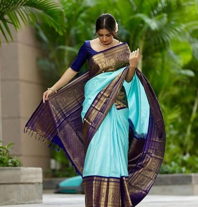 Traditional silk saree pose