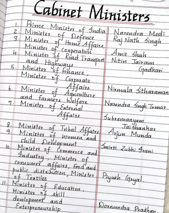List Of Cabinet Ministers In An Amazing Handwriting