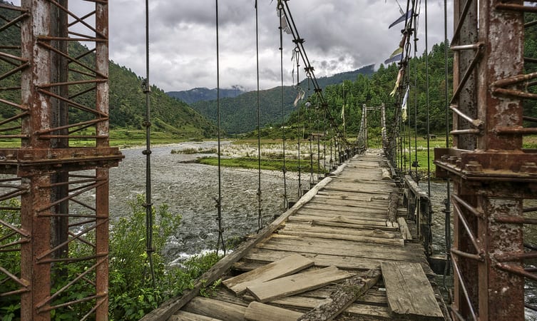 hanging bridge of sangti valley in arunachal pradesh