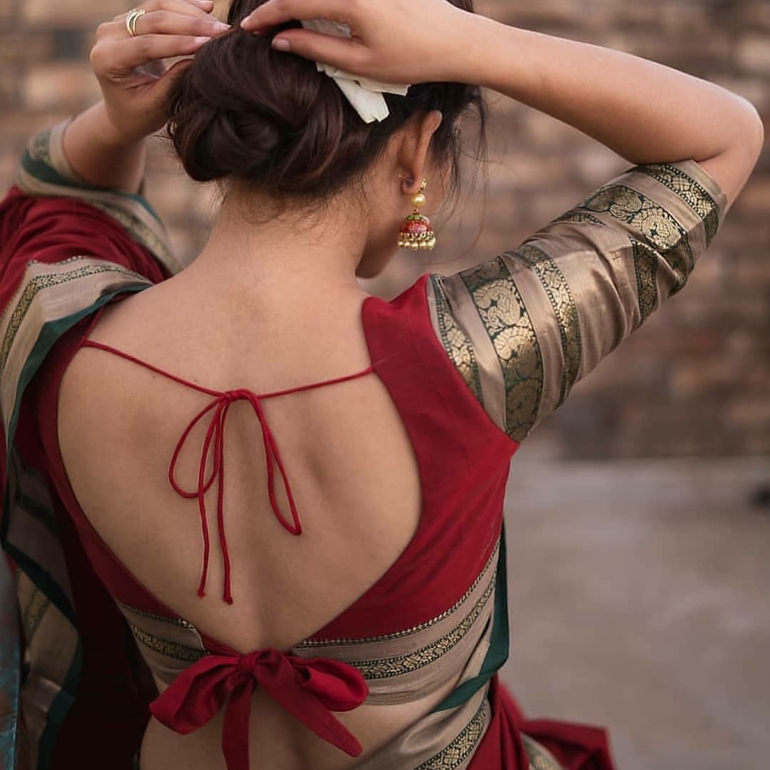 Red and Trendy back knot blouse designs