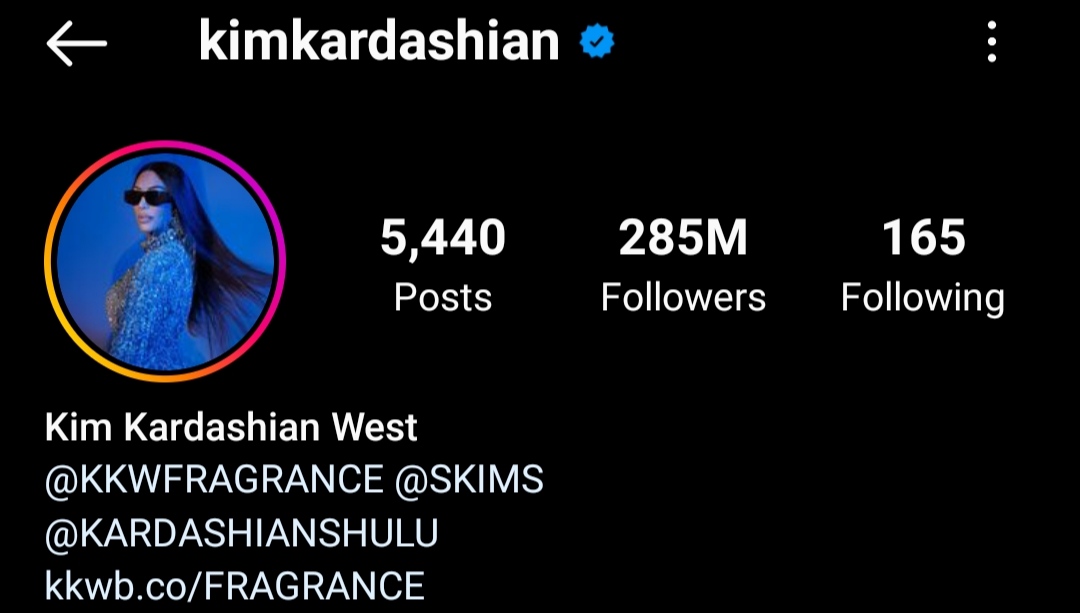 Kim Kardashian West total Instagram followers
