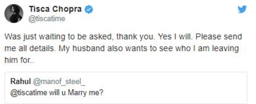 Tisca Chopra marriage proposal by fan