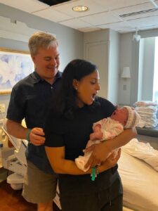 Kristen Welker with husband and baby