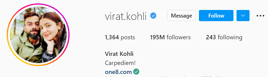 Virat Kohli most followed person on instagram in india