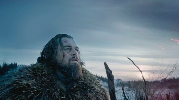 A headshot of Leaonardo DiCaprio with a serious expression from The Revenant Movie