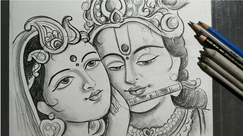 Lord Krishna Drawing - Krishna Half-Face Sketch Drawing-saigonsouth.com.vn