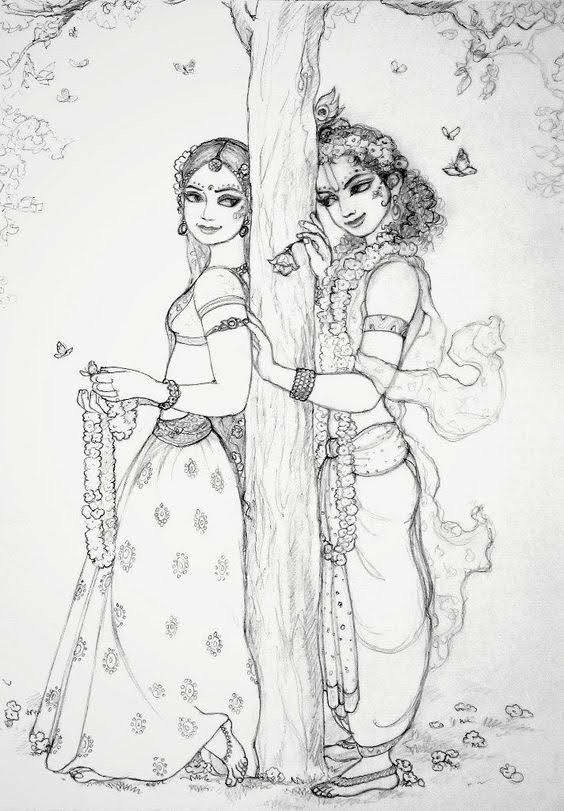 Lord Krishna and Radha Pencil Drawing