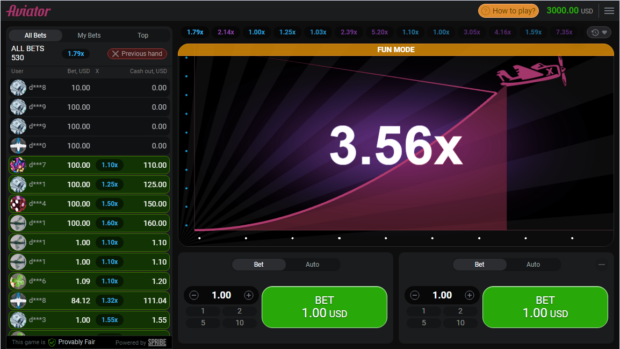 aviator game interface