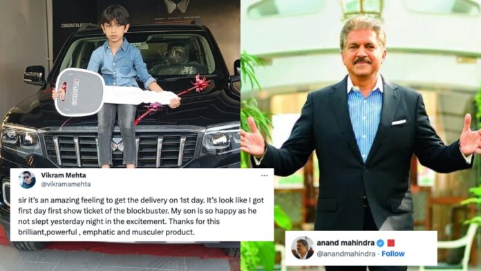 Anand Mahindra reacts to boy who remained wakeup all night to take Scorpio-N Delivery