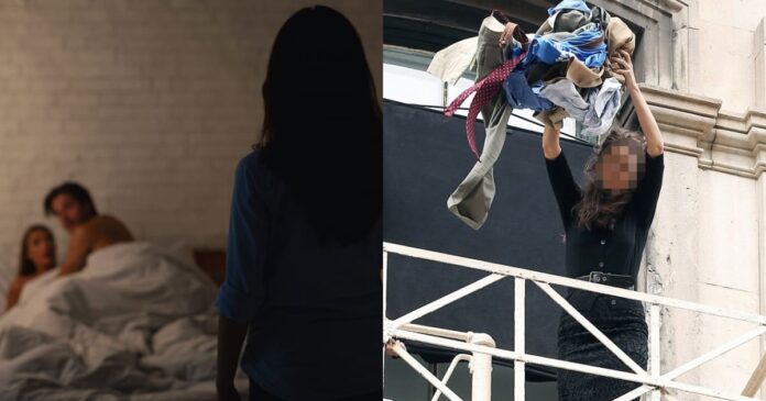 Gf catches her bf with another woman, throws his clothes from 8th floor