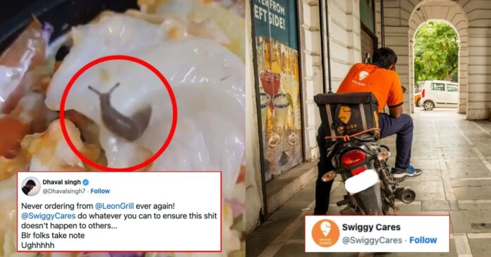 Swiggy responds as Customer complaints about Live Snail in Salad
