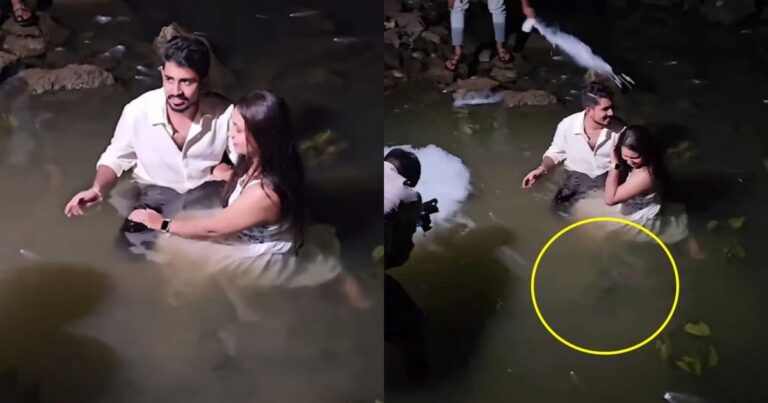 Girl reaction goes viral after a snake takes wild card entry in Pre-wedding shoot