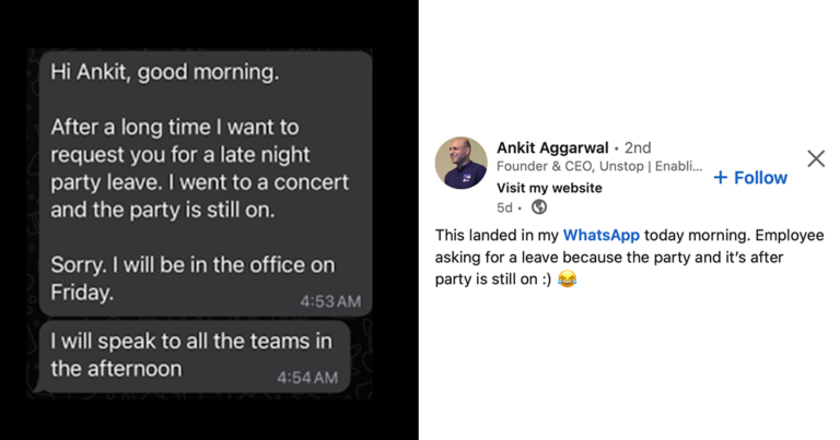 CEO ‘s Response To Employee’s “Late-Night Party Leave” Request Goes Viral. See Post
